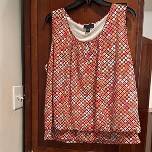 Worthington Sleeveless Top - Red and Pink Geometric